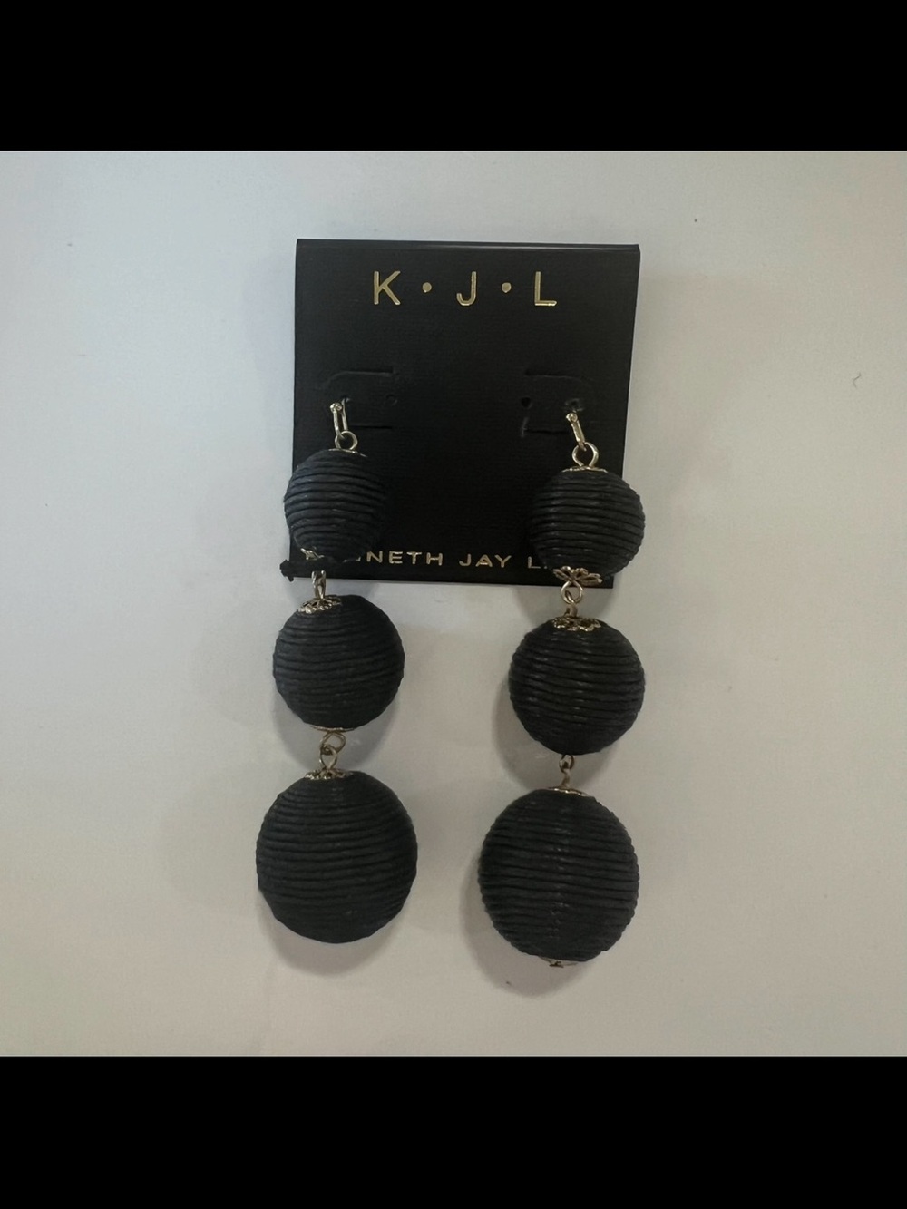 Vintage Kenneth Jay Lane Black Triple-Sphere Drop Earrings